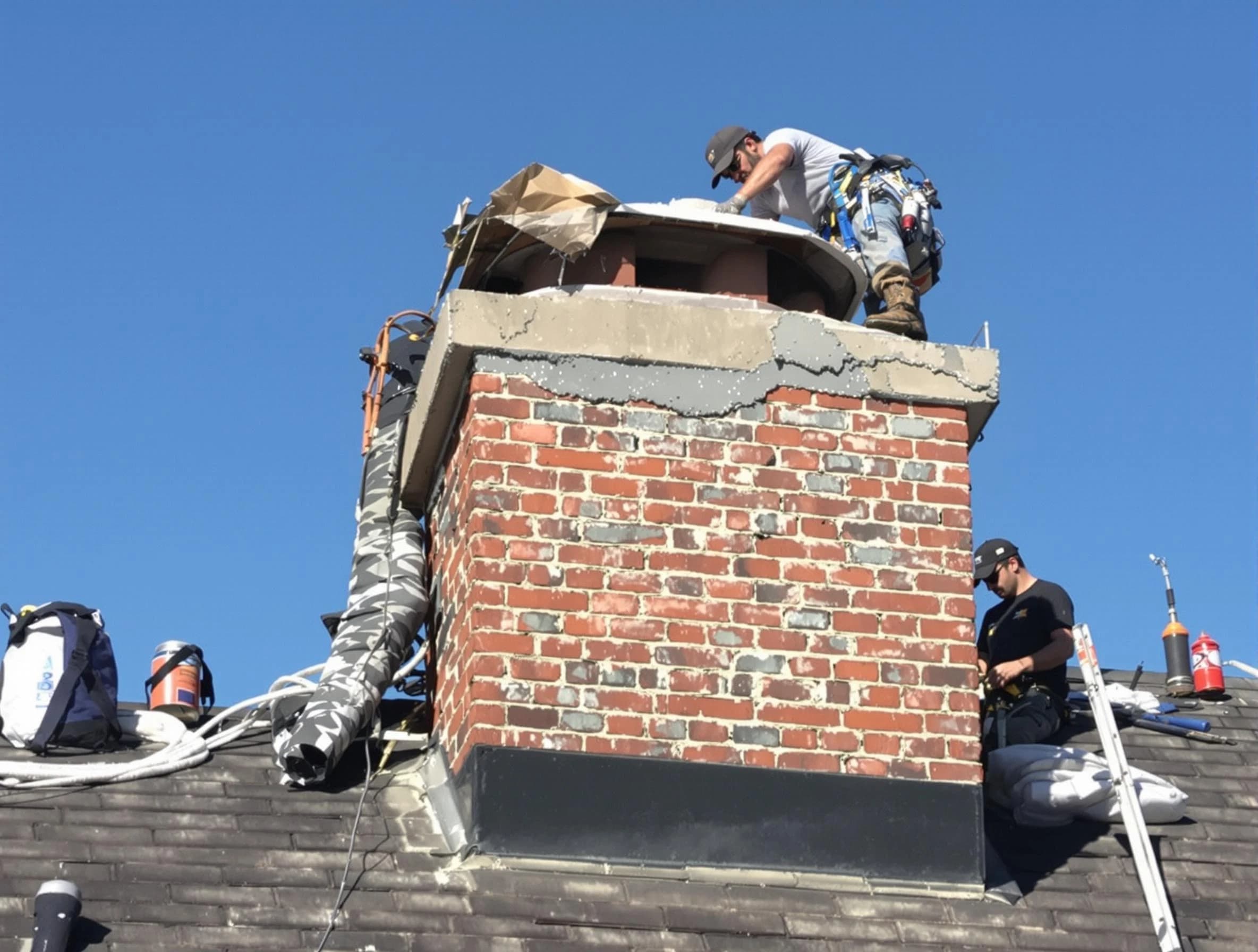 Brentwood Chimney Sweep installing a custom chimney crown in Brentwood, PA