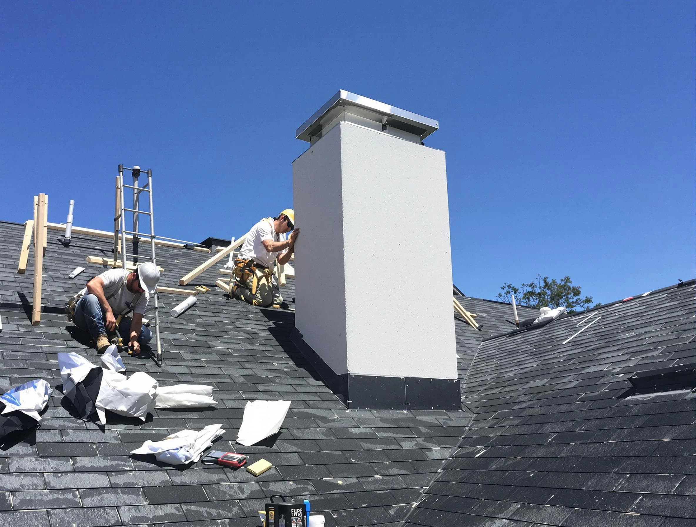 Brentwood Chimney Sweep crew installing a new chimney in Brentwood, PA
