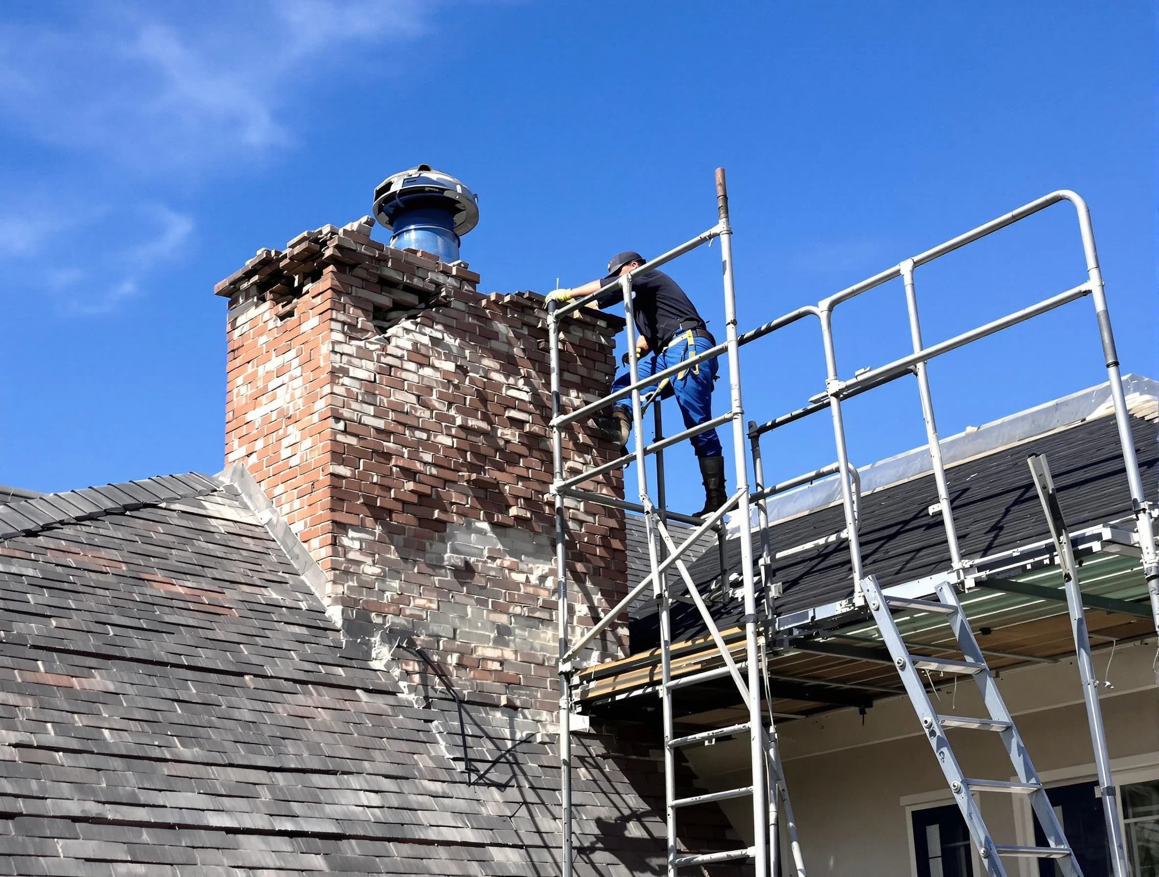 Rebuilding a chimney structure by Brentwood Chimney Sweep in Brentwood, PA