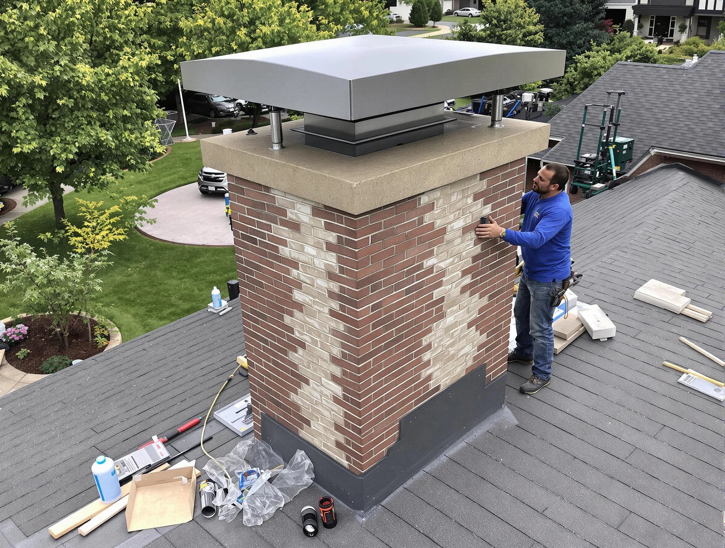 Brentwood Chimney Sweep team working on a custom chimney remodel in Brentwood, PA