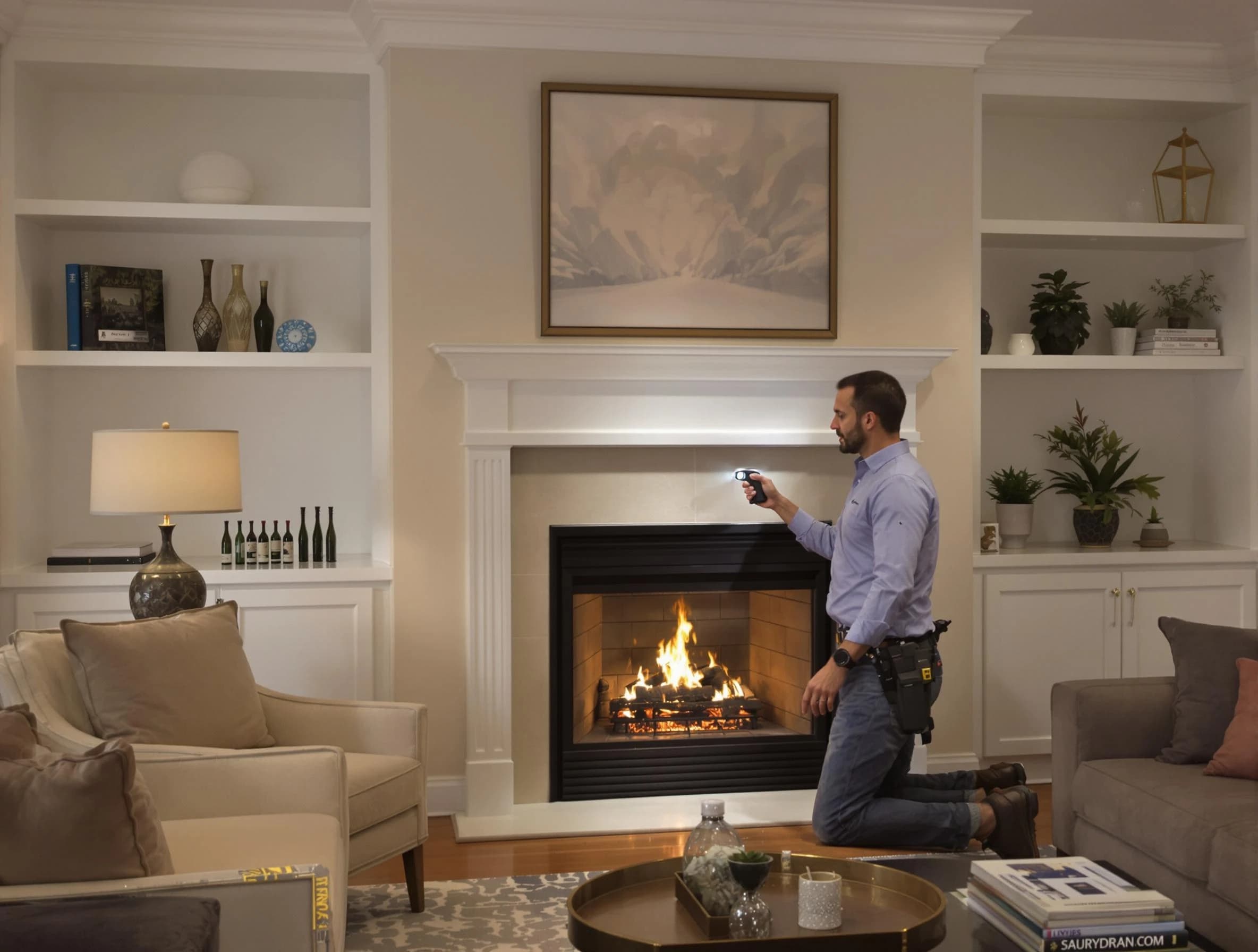 Brentwood Chimney Sweep conducting a fireplace safety inspection in Brentwood, PA