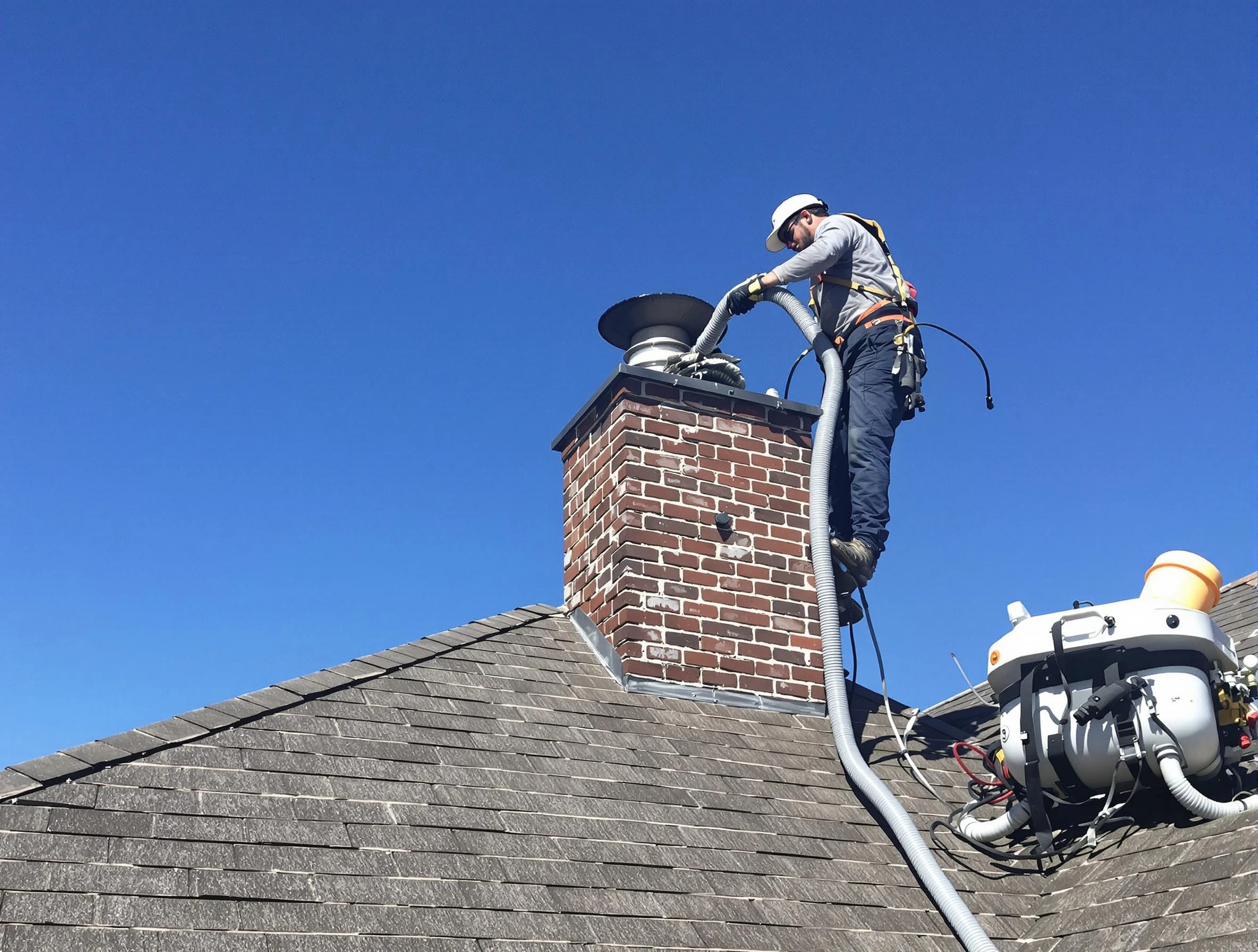 Dedicated Brentwood Chimney Sweep team member cleaning a chimney in Brentwood, PA
