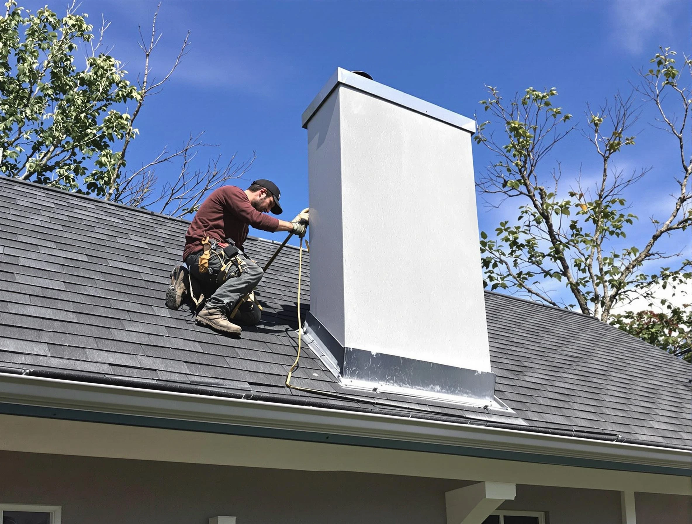 Brentwood Chimney Sweep team member finishing chimney construction in Brentwood, PA