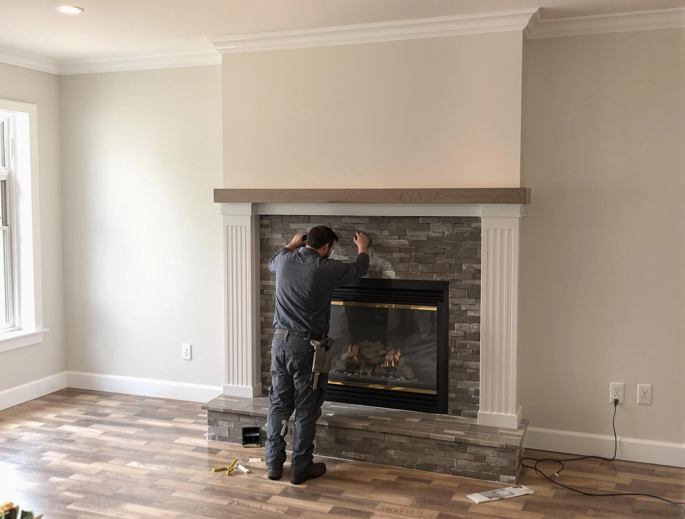 Brentwood Chimney Sweep finishing a custom fireplace install in Brentwood, PA